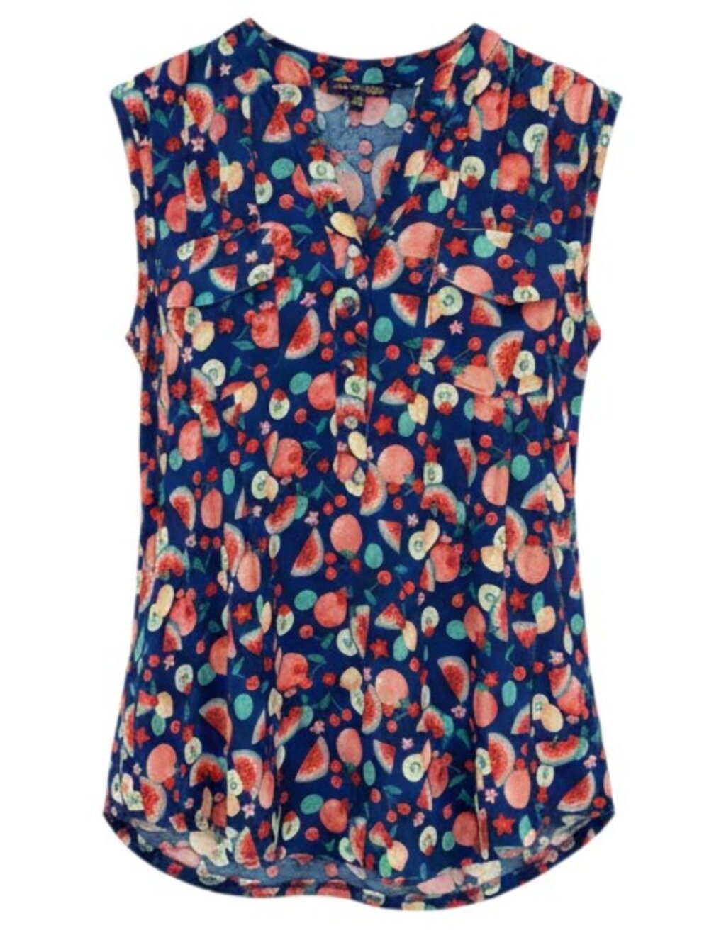 Ava &‎ Grace Petite Women's Size PM Sleeveless Blouse Fruit Print V-Neck